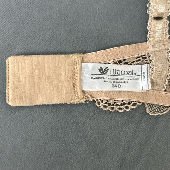 Wacoal Luscious Lace Bra Size 34B 65197 Sheer Underwire Embroidered Beige Tan - Picture 6 of 6